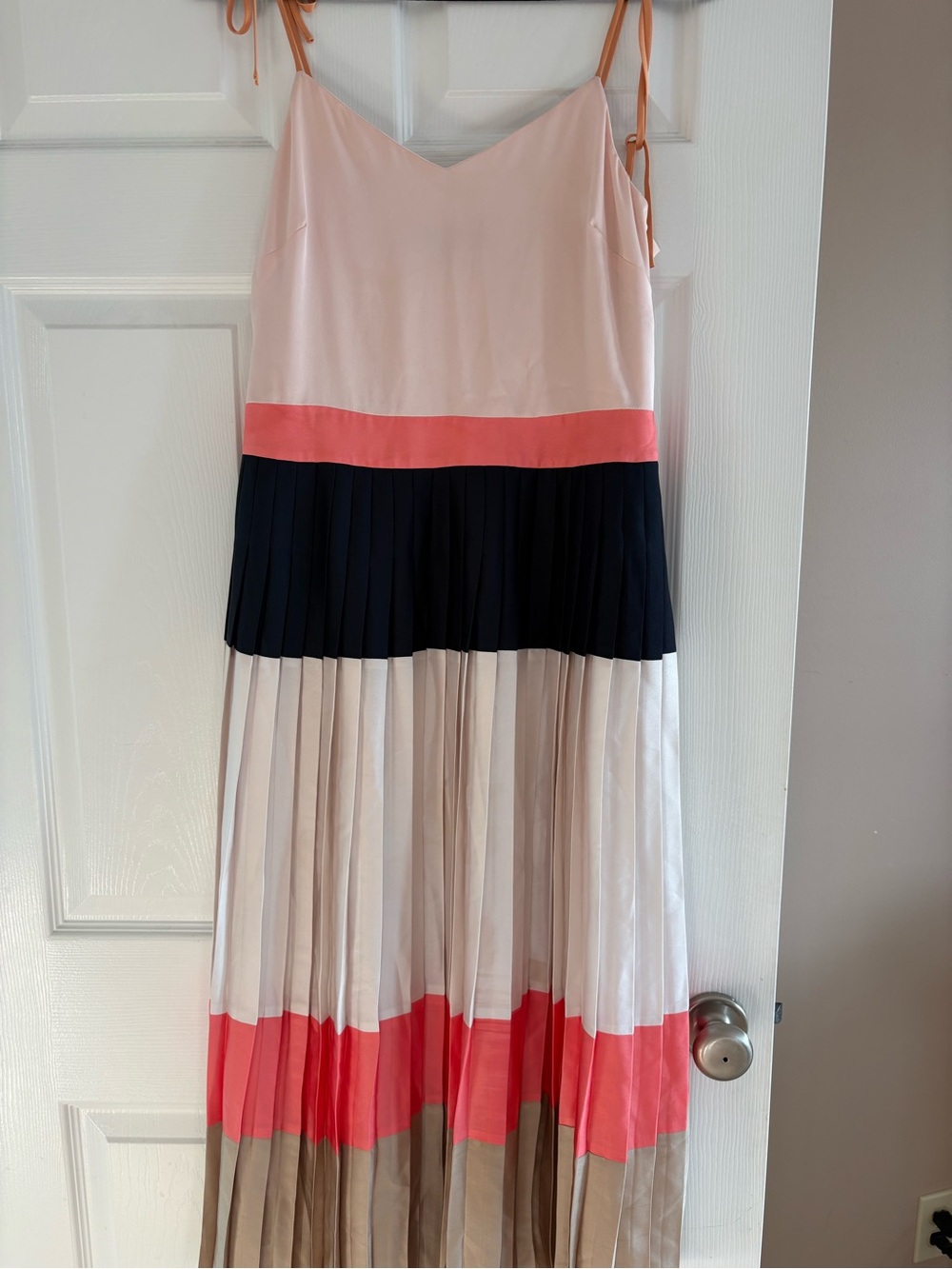 Banana Republic Pleated Colorblock Maxi Dress - Pink, Navy, Tan & Coral